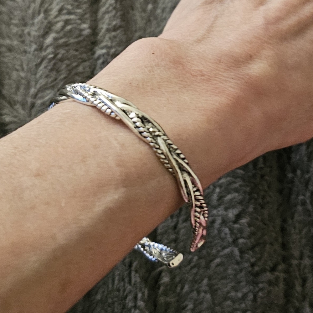 NWOT Sterling silver plated braided cuff bracelet.